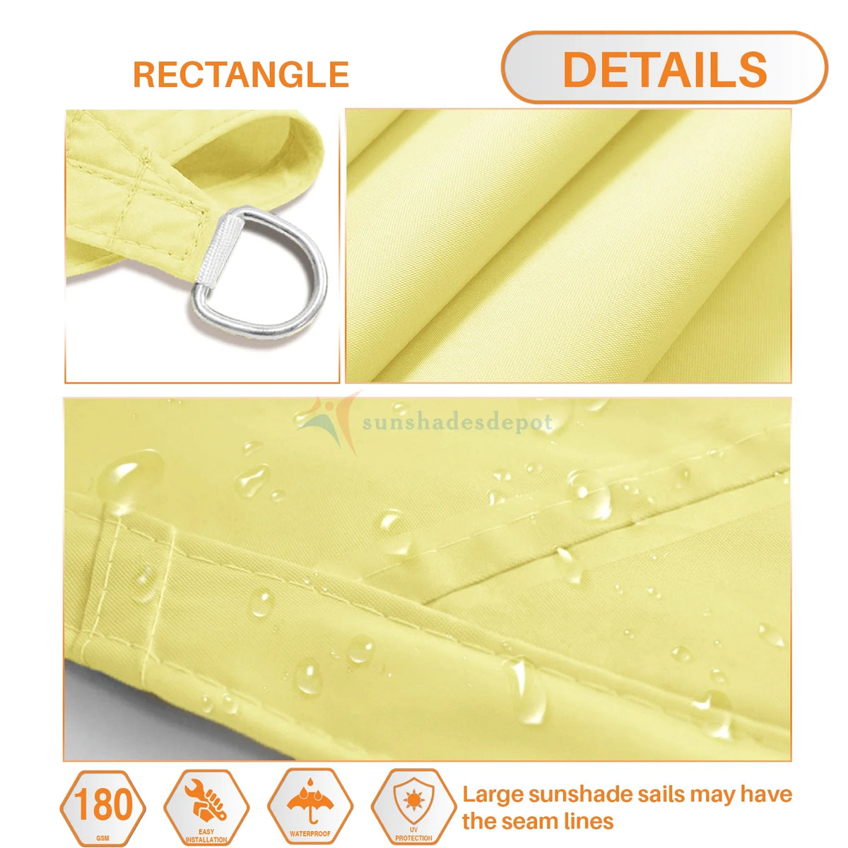 9' x 16' Waterproof Knitted Shade Sail Curved Edge Canary Yellow 180 GSM UV Block Shade Fabric Canopy Replacement Awning Y825