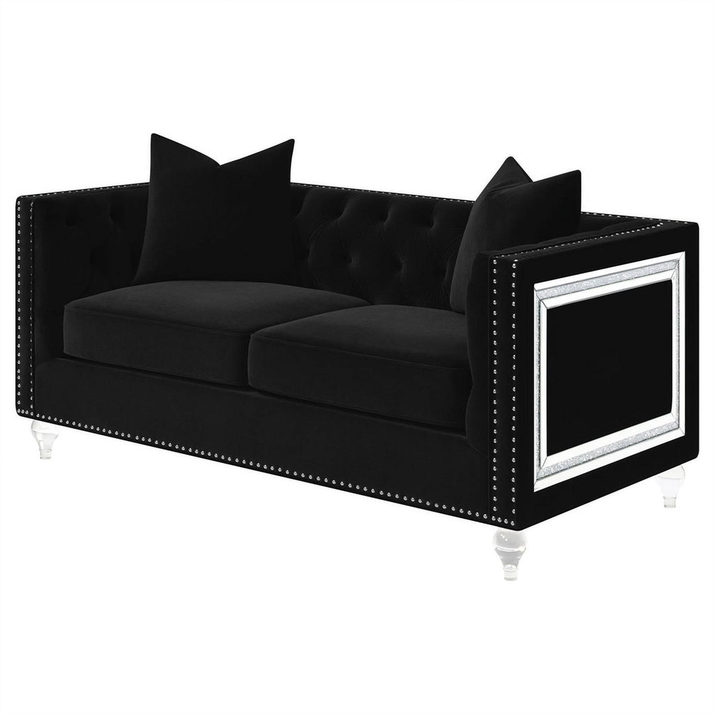 Black Velvet Tufted Arm Loveseat X263867
