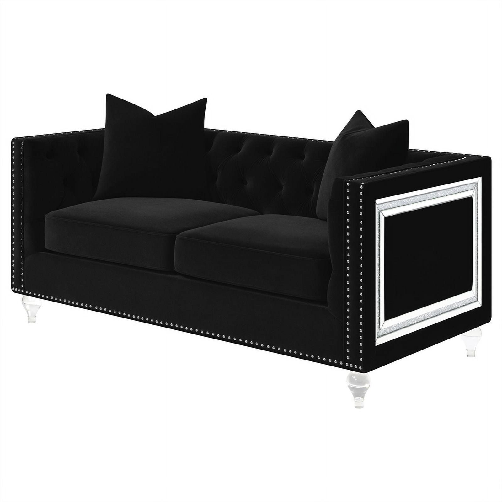 Black Velvet Tufted Arm Loveseat X263867