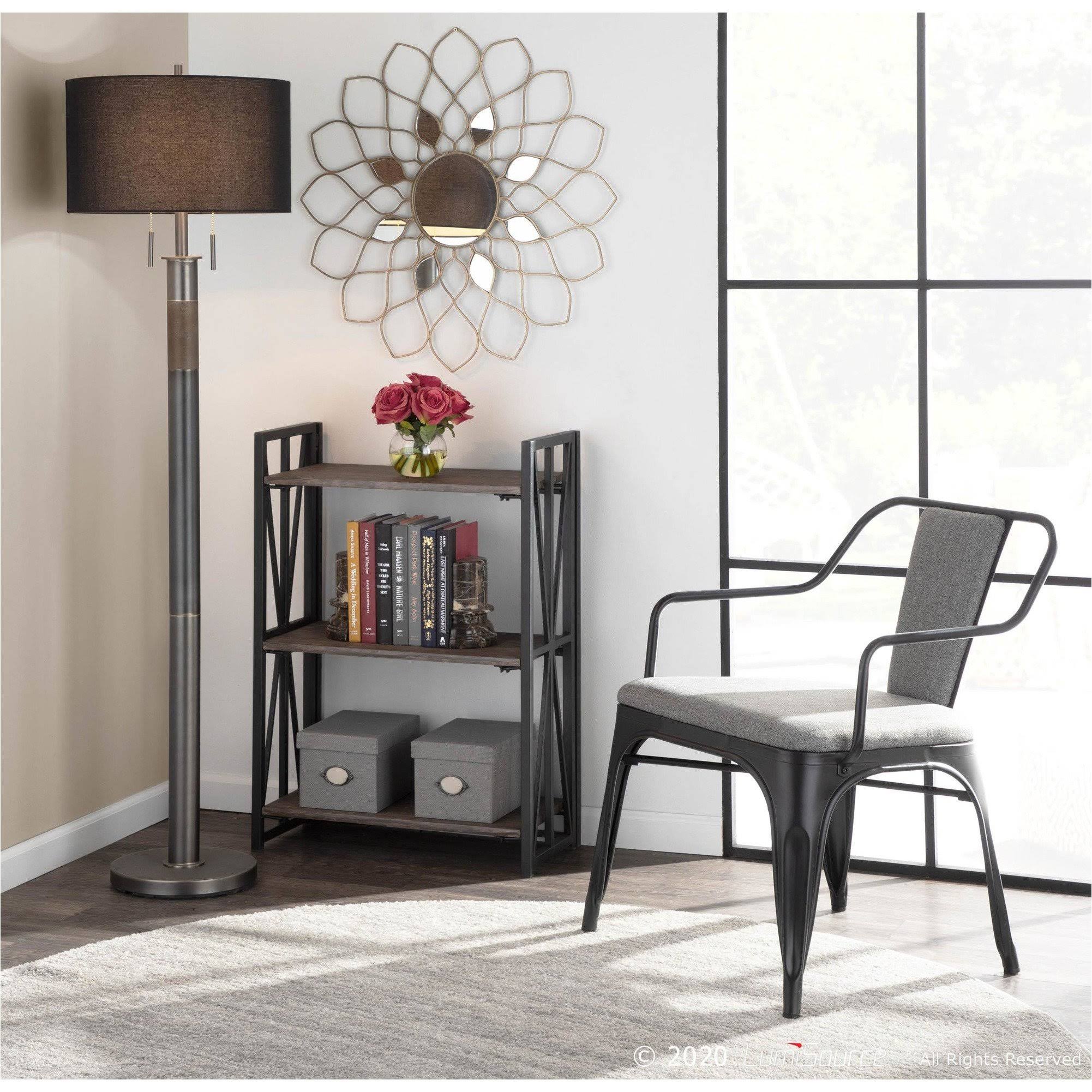 Brown Wood Black Metal Bookcase A980887