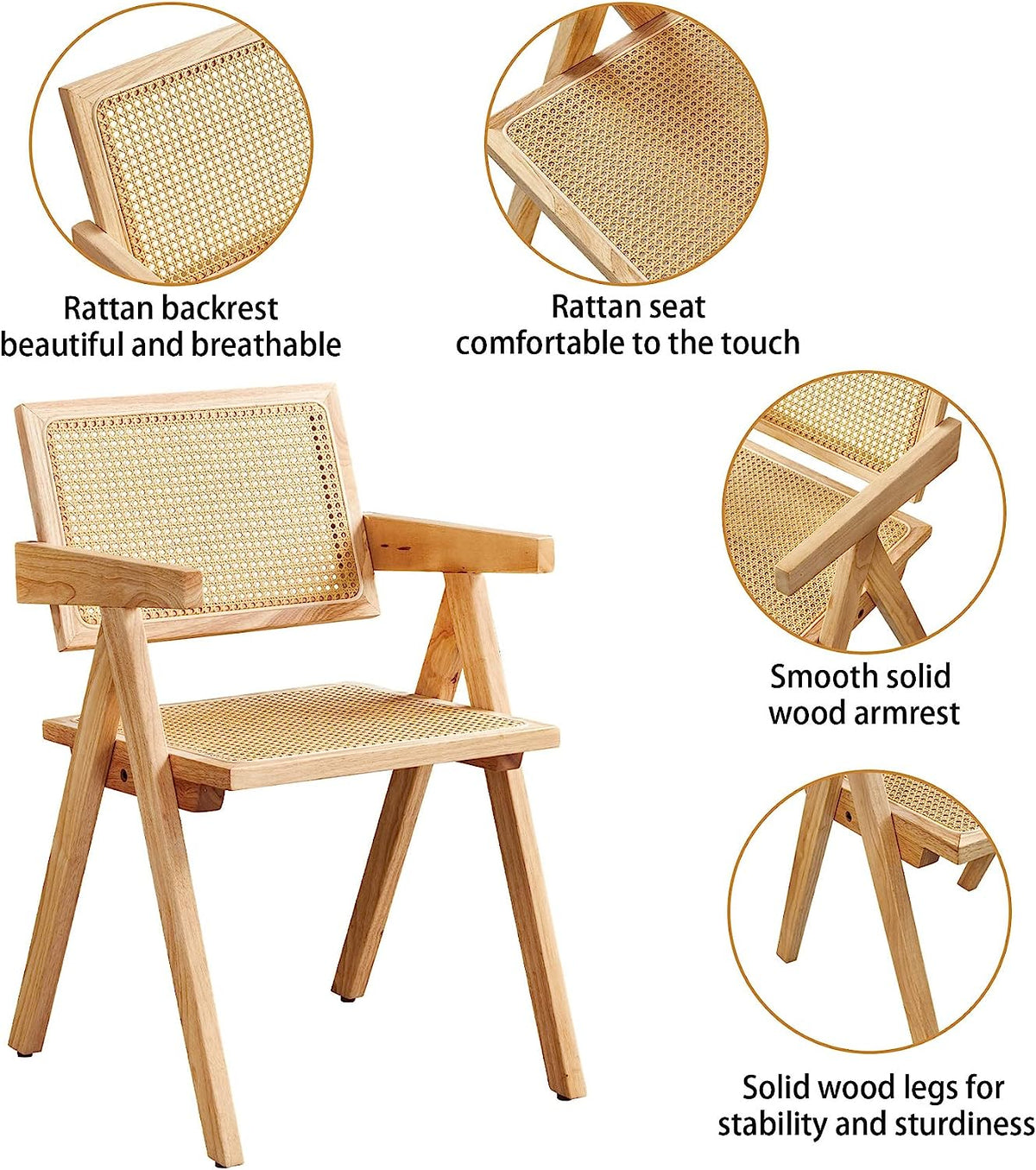 Rattan Cane Dining Chair with Wood Base S452694