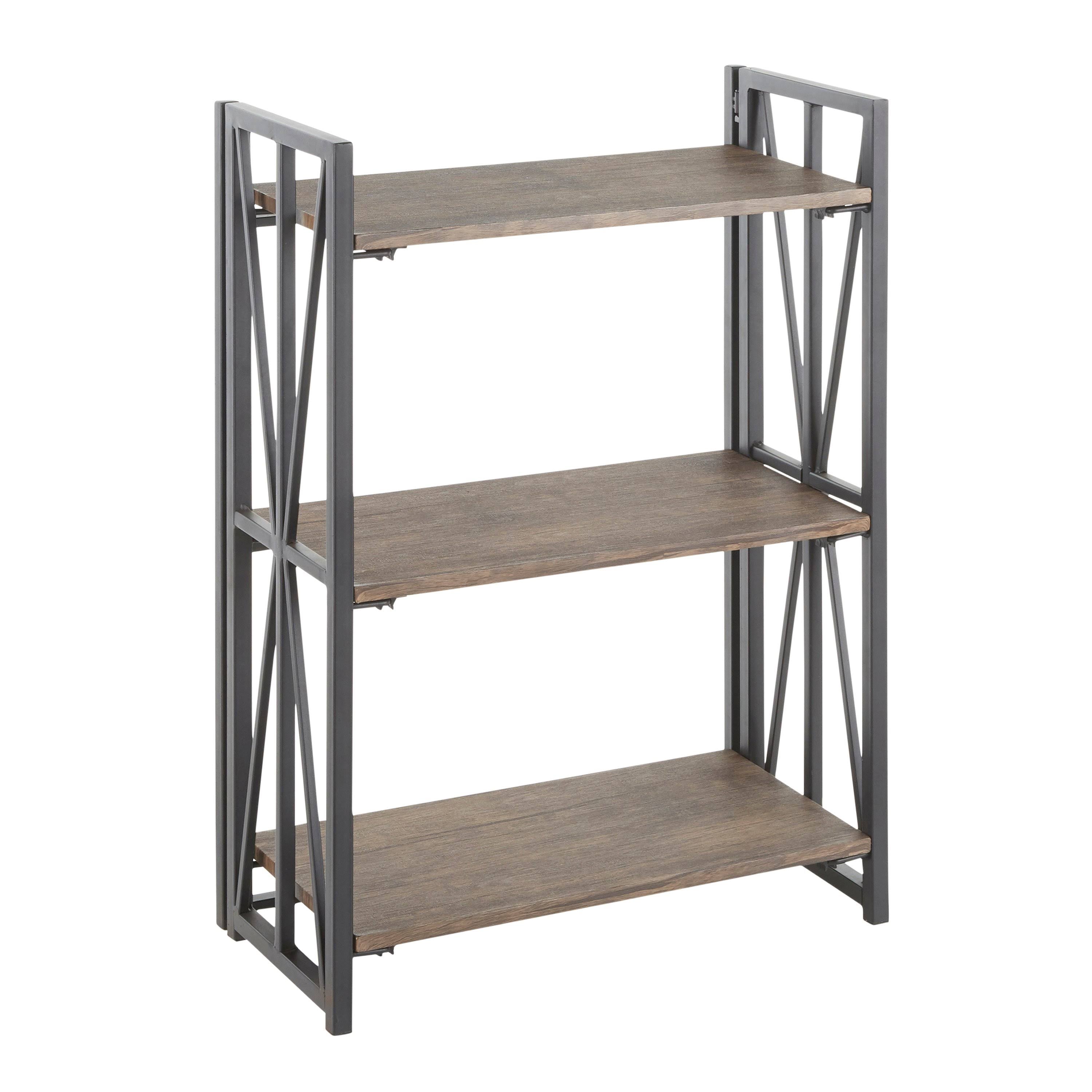Brown Wood Black Metal Bookcase A980887