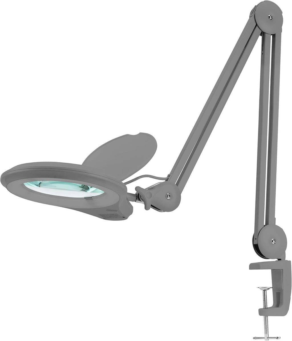 Gray 5 Inches Diameter Lens LED Magnifying Lamp with Clamp A917