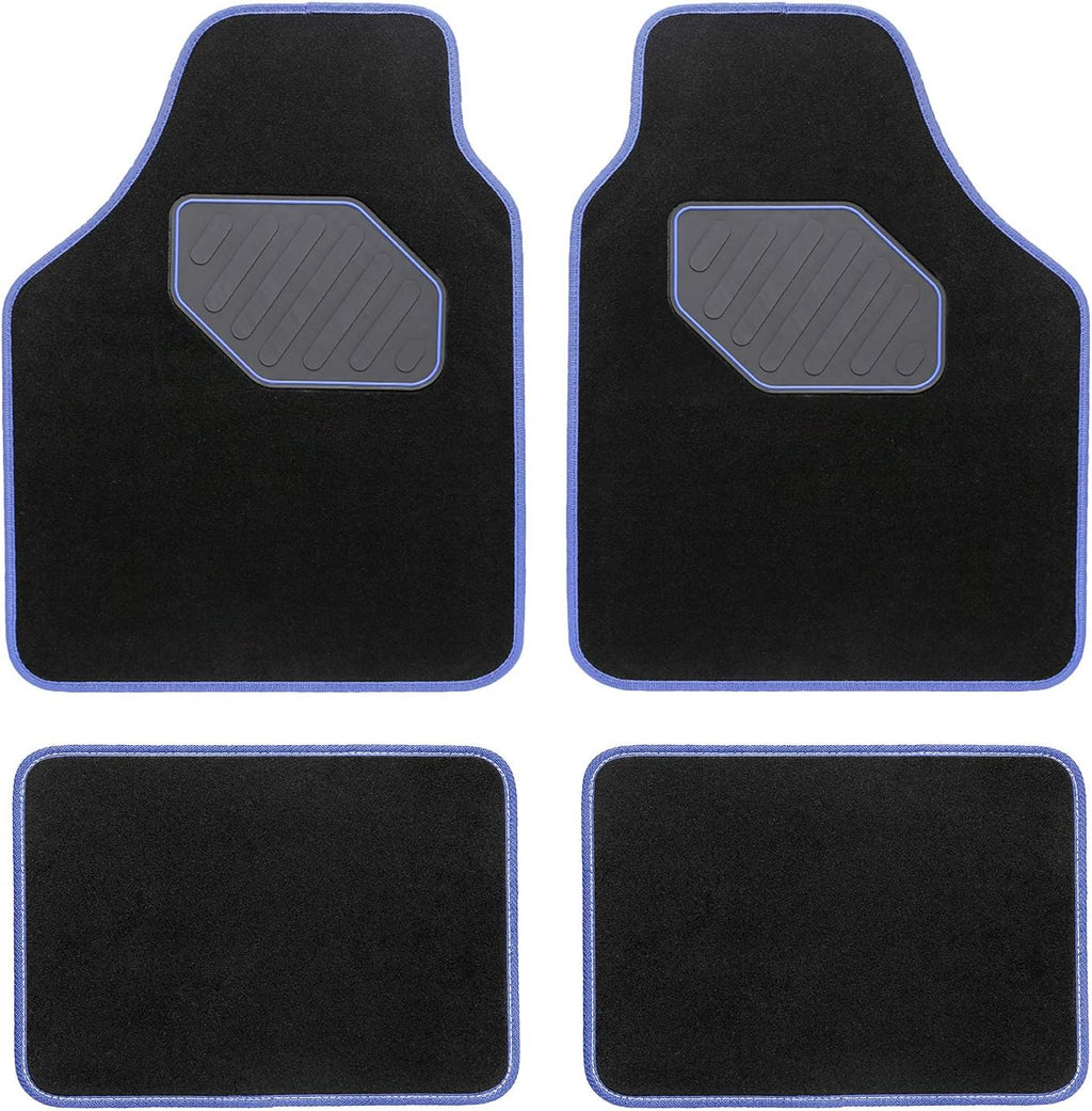 4-Piece Heavy Duty Car Floor Mats with Heel Pad (Black and Blue) A908559