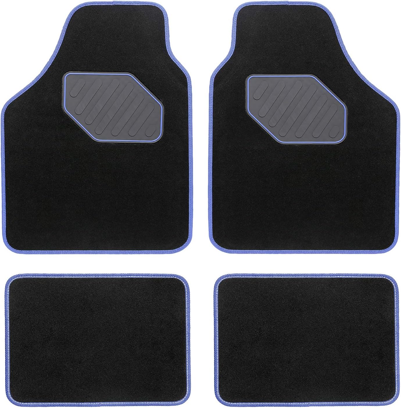 4-Piece Heavy Duty Car Floor Mats with Heel Pad (Black and Blue) A908559
