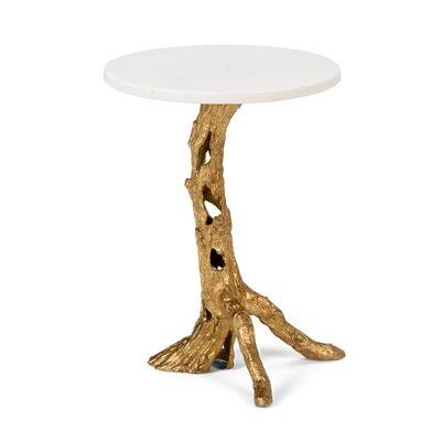 Antique Gold Leaf White Marble End Table Q3434