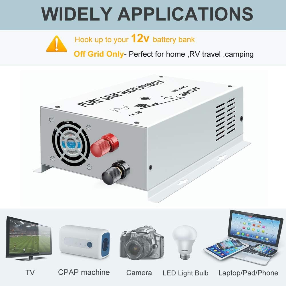 800w 12v 120v DC AC Power Inverter Converter Pure Sine Wave Q796968