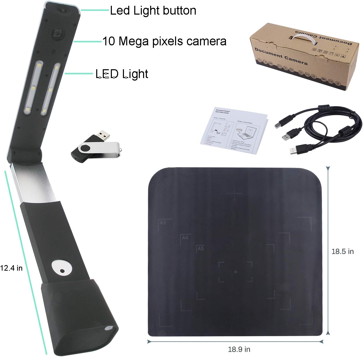 10MP CMOS Document Camera Scanner with LED Light and Microphone V521780