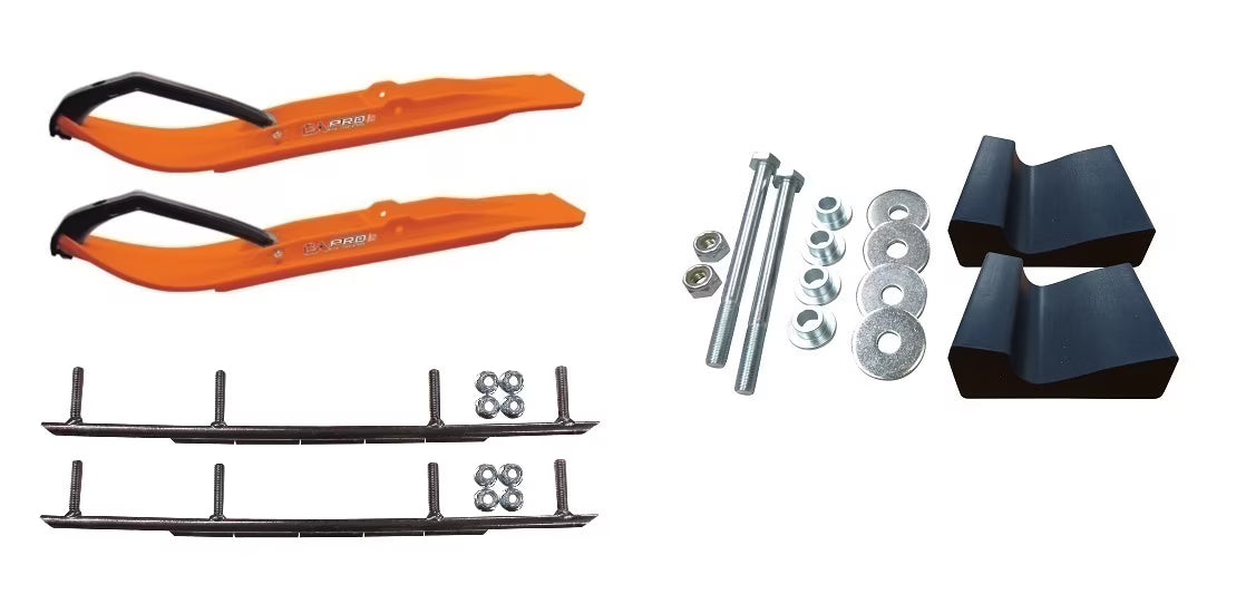 Orange XT Snowmobile Skis with 10" Round Bars Complete Kit Z807