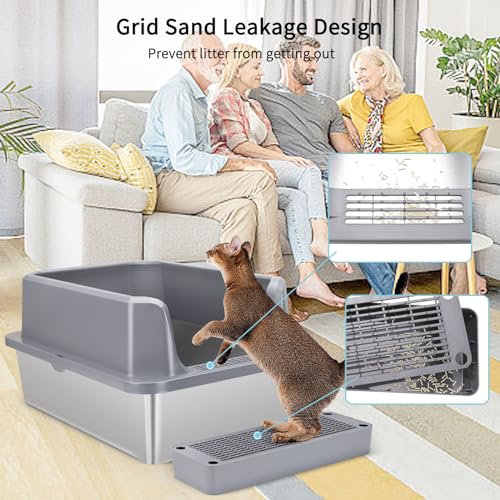 White Enclosed Stainless Steel Cat Litter Box C7824