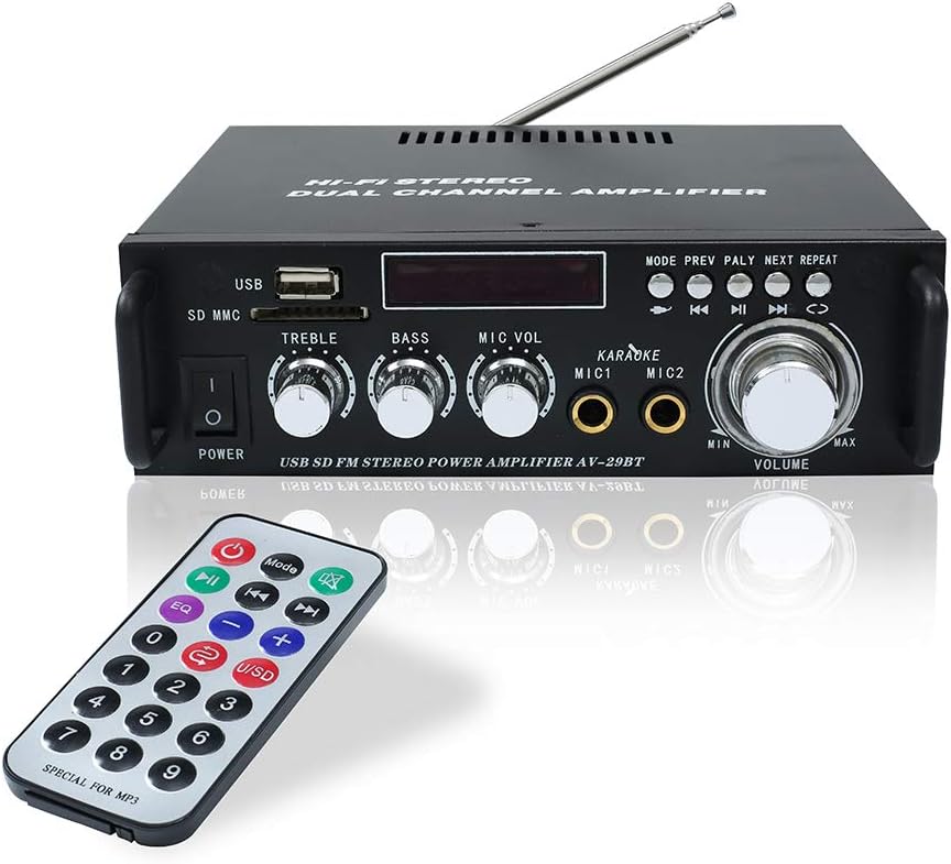 Bluetooth 5.0 Stereo Audio Amplifier Receiver with USB, SD Card, FM Radio, Remote Control M2801