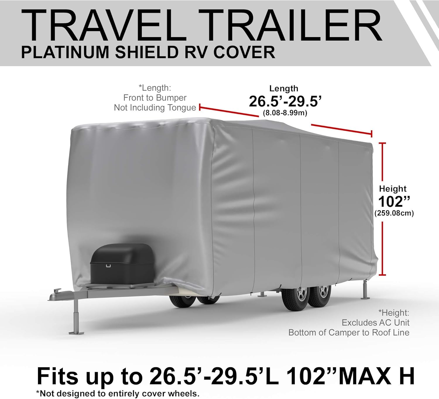 Weatherproof RV Cover for Travel Trailer 11.5' - 13.5' Long with Fleece Lining, Cable Lock, Storage Bag & Wind Straps R612642