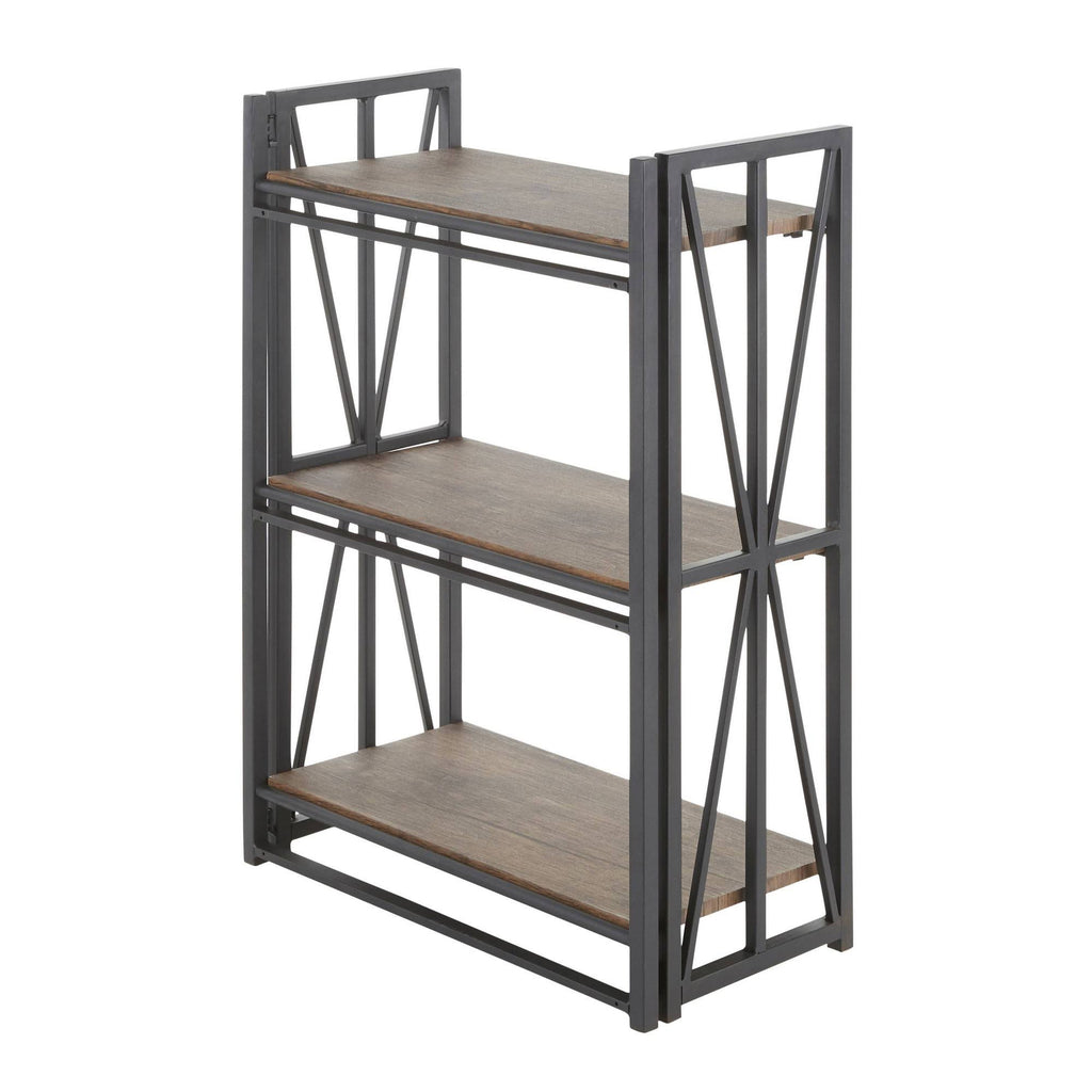 Brown Wood Black Metal Bookcase A980887