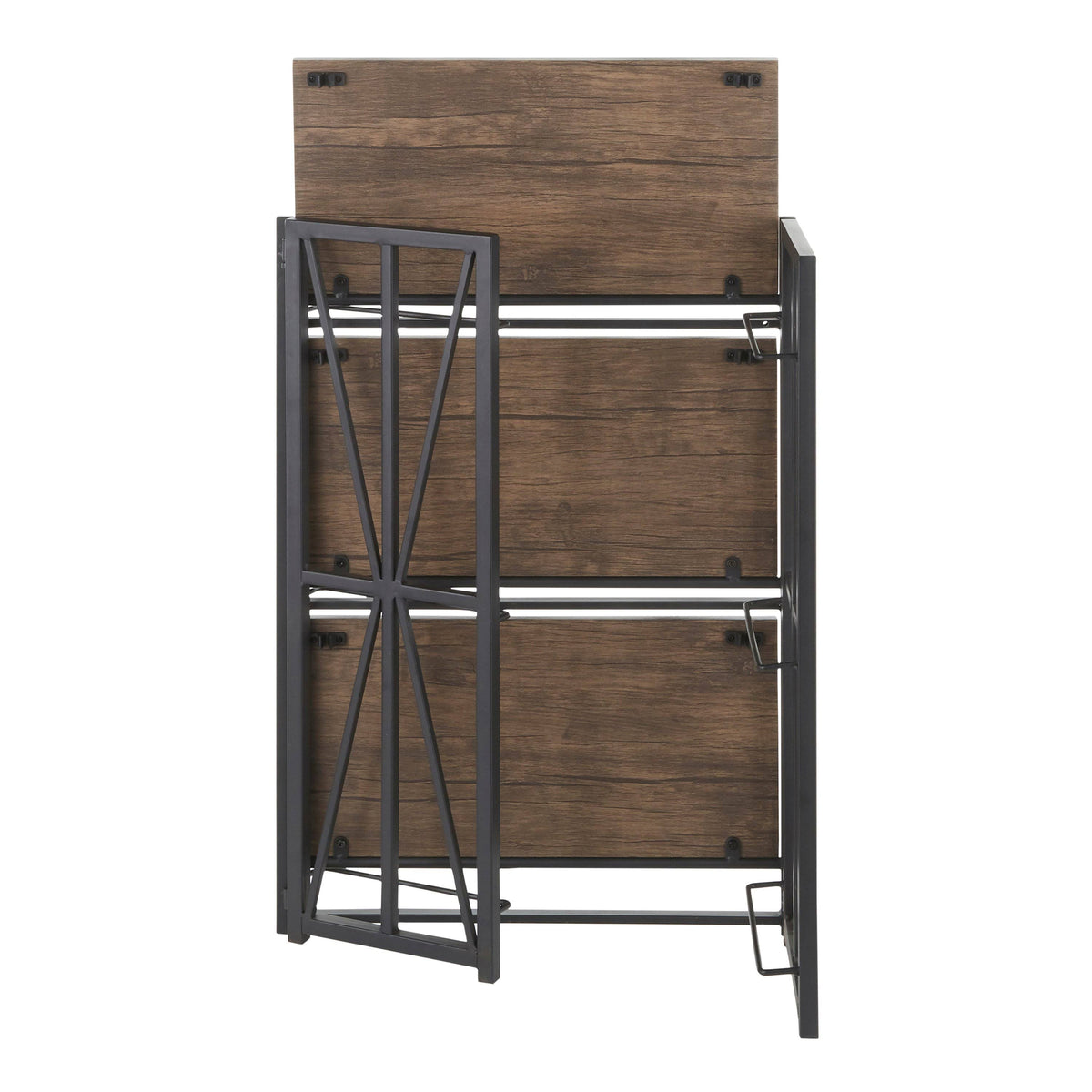 Brown Wood Black Metal Bookcase A980887