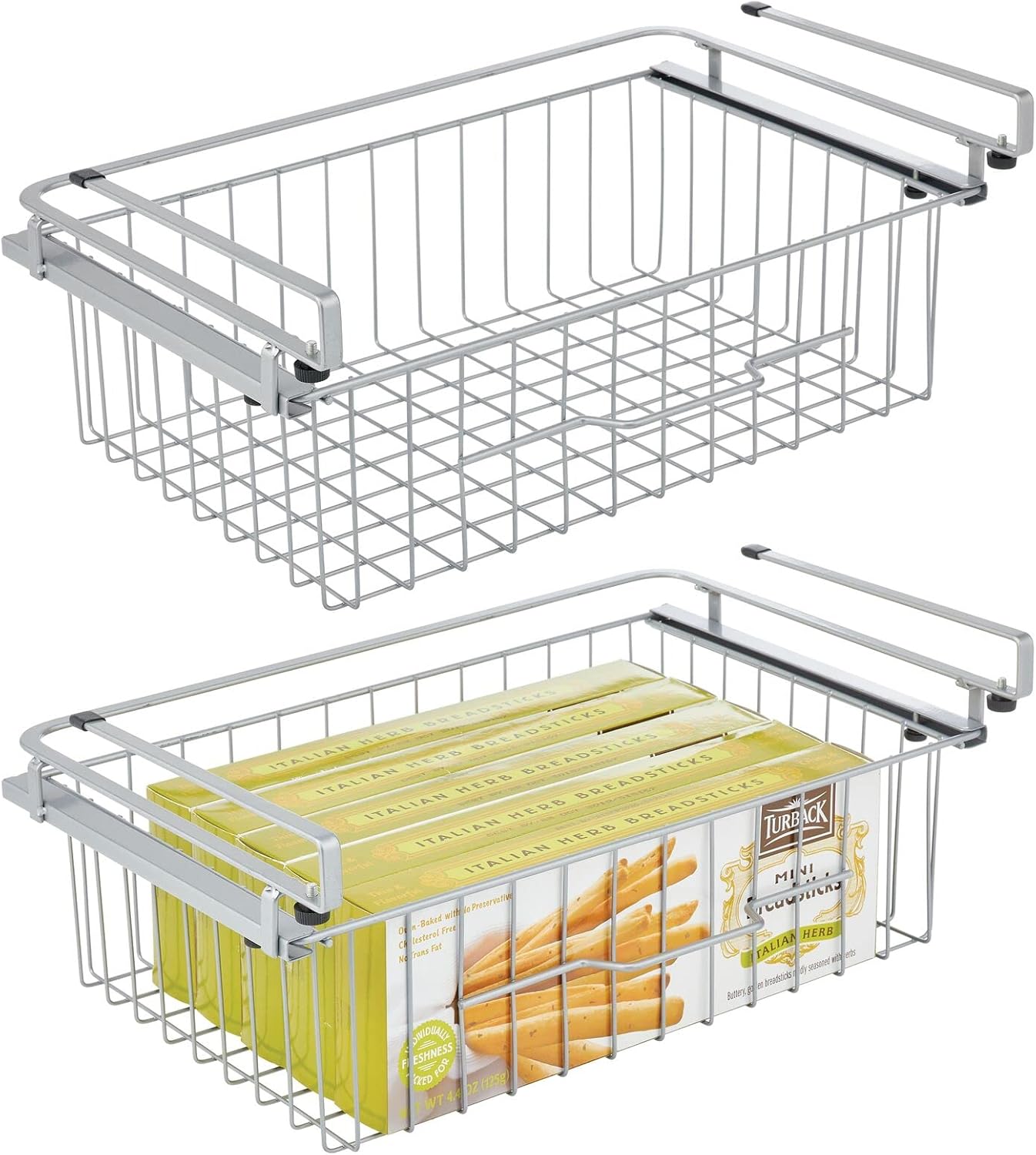 Compact Hanging Pullout Drawer Basket, Metal Wire, 2 Pack, Black G395853