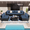 7 Pieces Black Wicker Outdoor Sectional Sofa Set with Tea Table and Cushions X15539