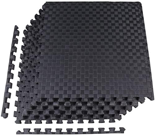1" Thick EVA Interlocking Foam Gym Flooring Mat, Black (24 Sq Ft) M77734