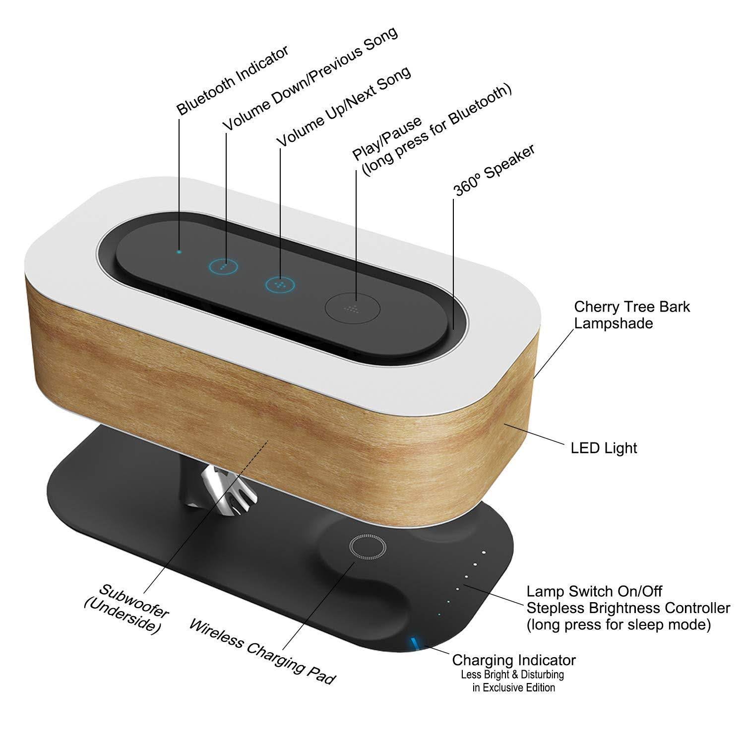 Bedside Lamp with Bluetooth Speaker and Wireless Charger K8827
