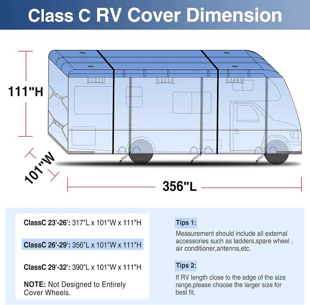 RV Cover for 26' - 29' RV Camper Motorhome with 4 Tire Covers C916465