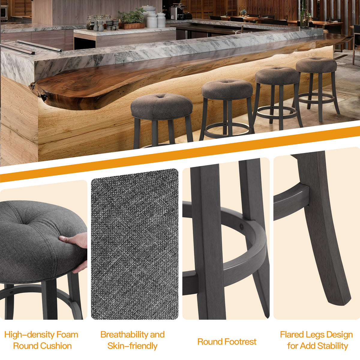 Grey Upholstered Counter Height Bar Stools Set of 2 D974