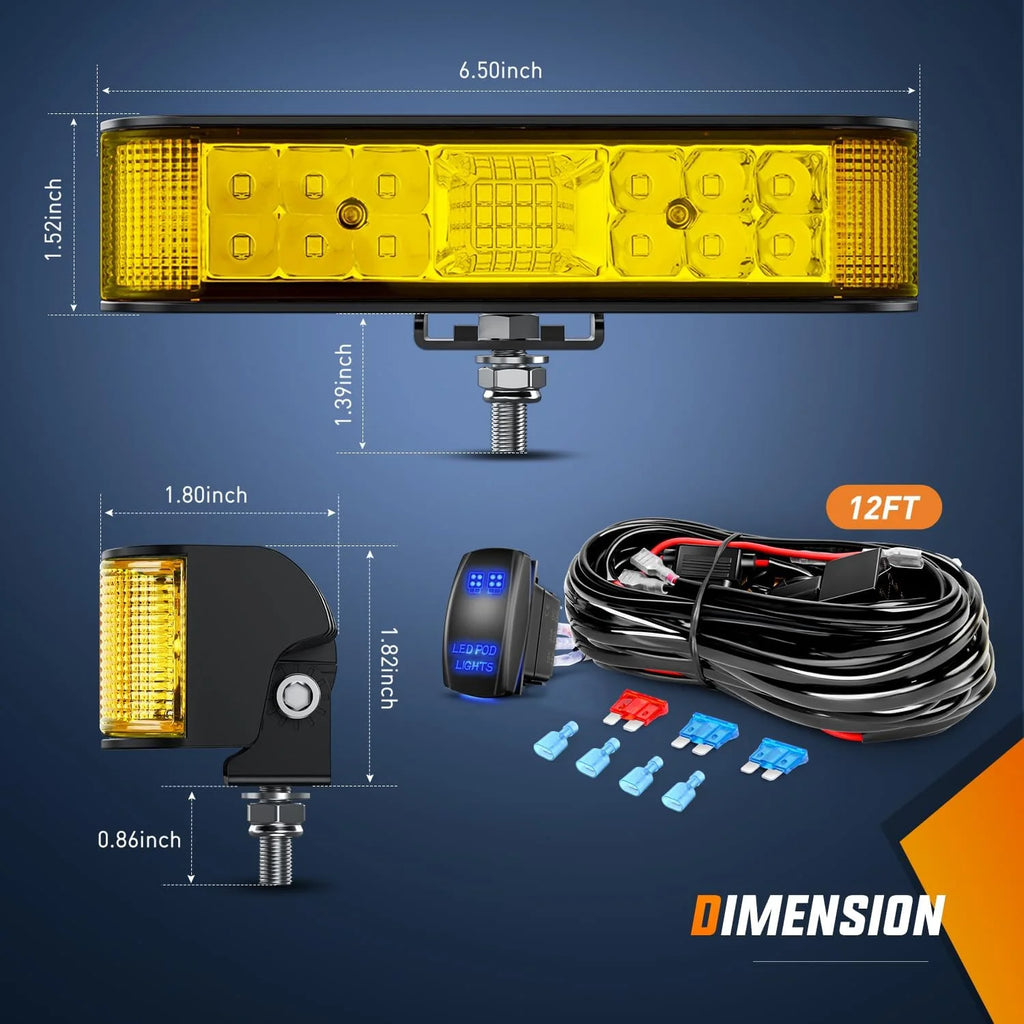 Amber LED Light Bar Pods 2PCS 6.5 Inch 60W Flood Spot Beam Combo Fog Driving Light Wiring Harness Kit A1524