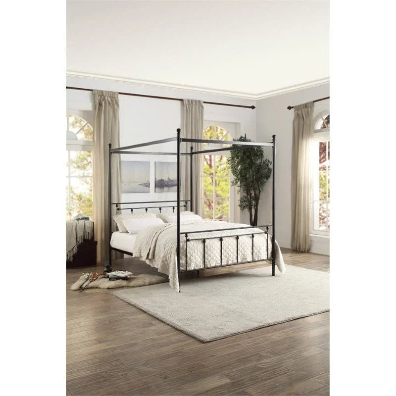 Black Metal Canopy Queen Bed T2646