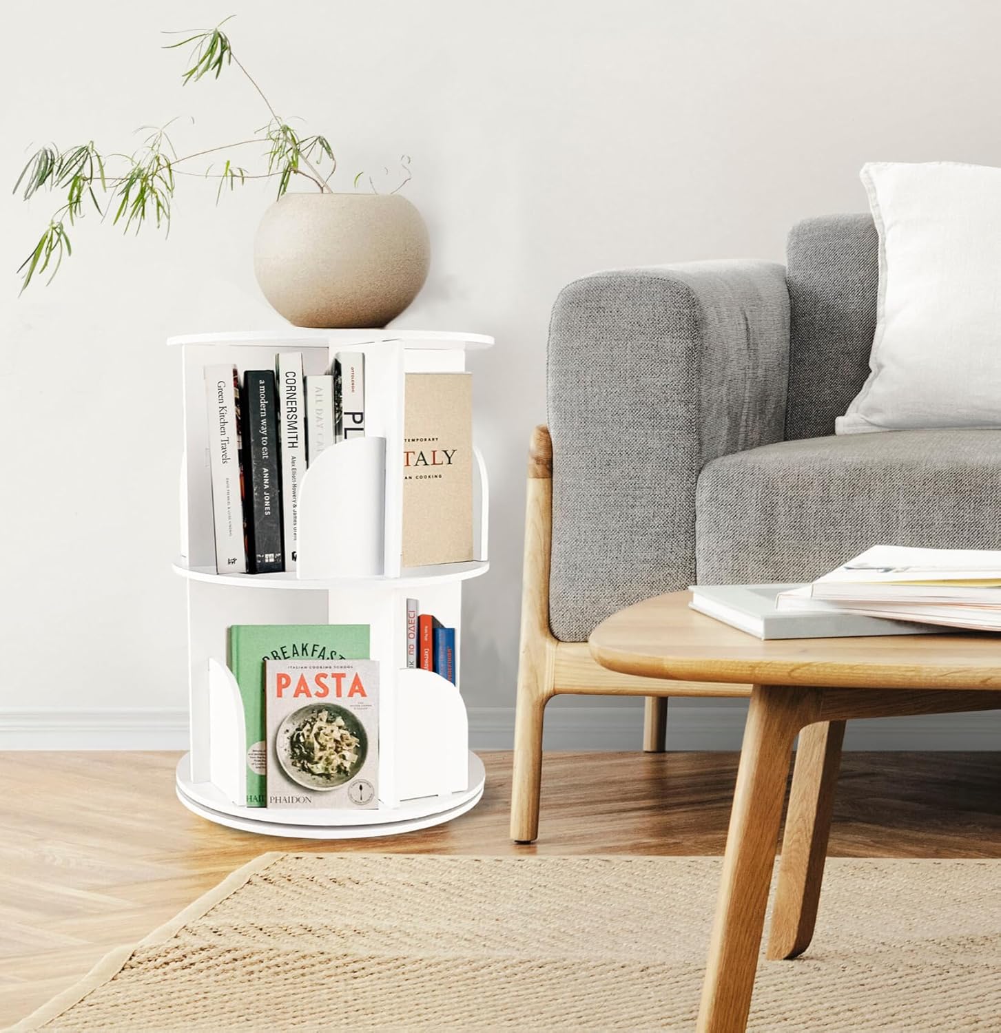 White 2 Tier Rotating Bookshelf W631555