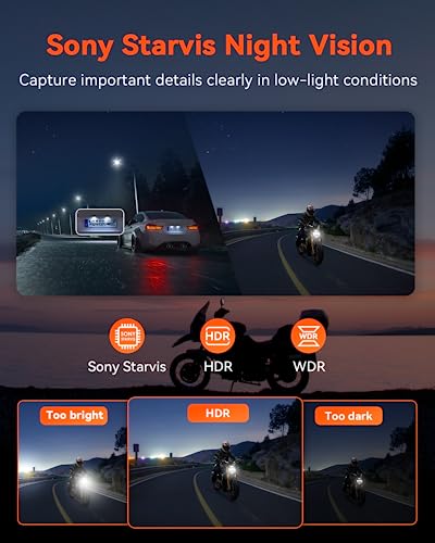 Motorcycle 4K Dash Cam Front and Rear, IP67 Waterproof, GPS Wi-Fi Z60960