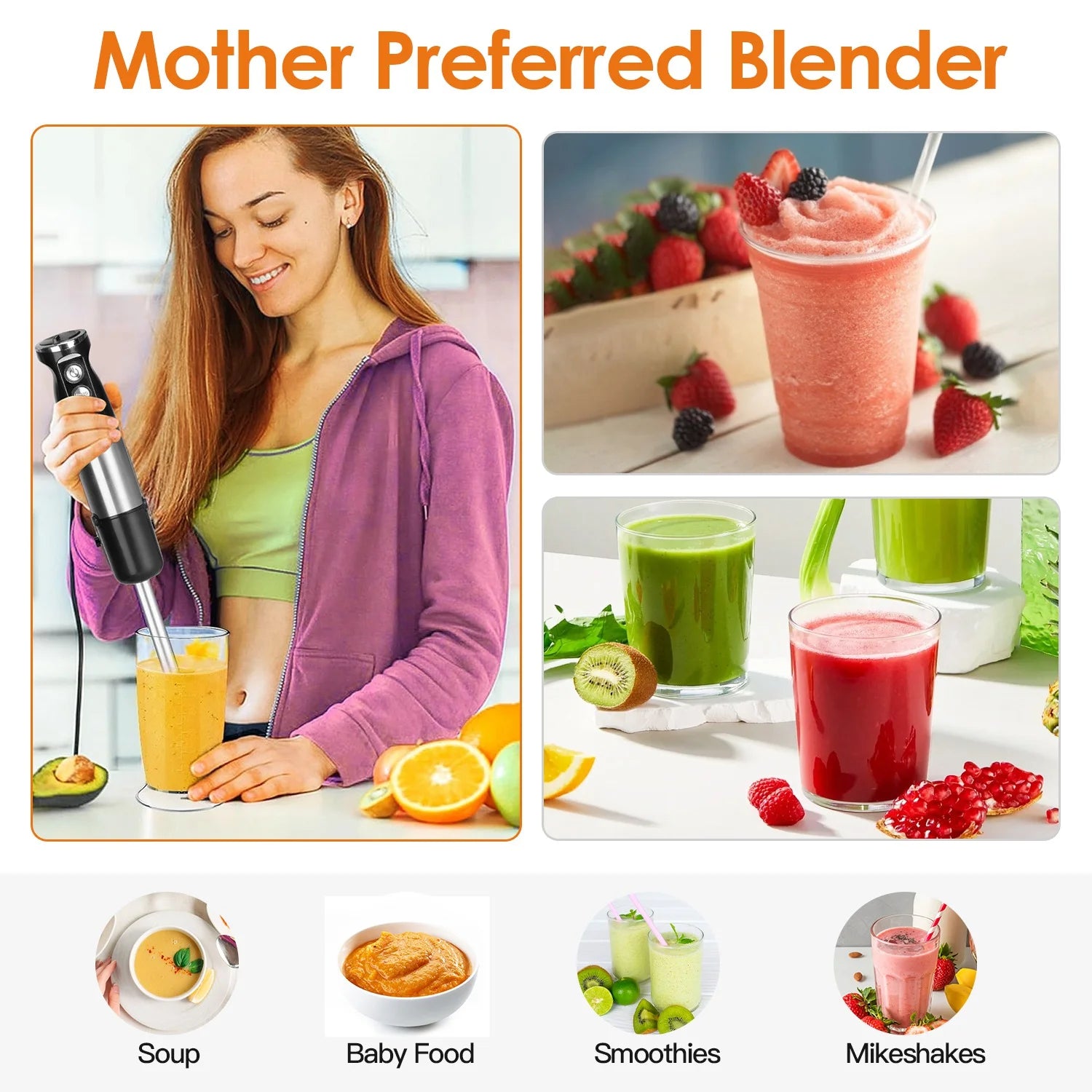 1000W 5 in 1 Stainless Steel Hand Blender with 12 Speeds K103999