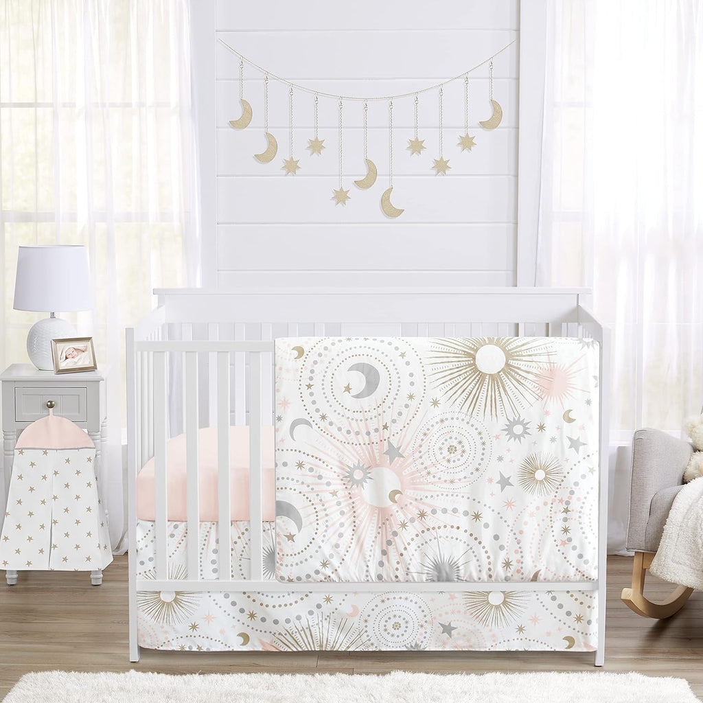 Blush Pink Gold Grey and White Star and Moon Baby Kid Clothes Laundry Hamper J5817