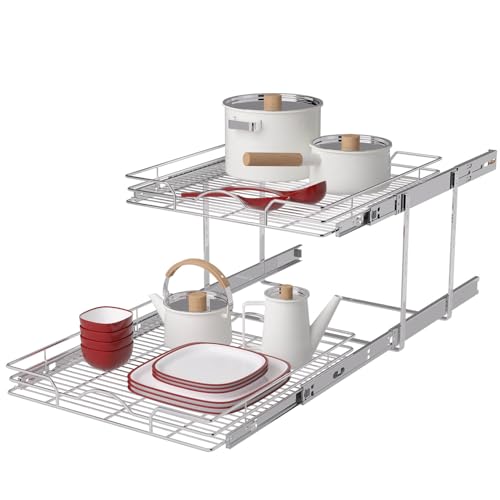 2 Tier Pull Out Cabinet Organizer 7.5" W x 21.5" D Chrome V295489