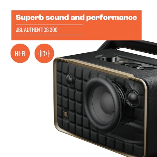 Retro Style Smart Home Speaker with Wi-Fi, Bluetooth and Voice Assistants (Black/Gold) B696344