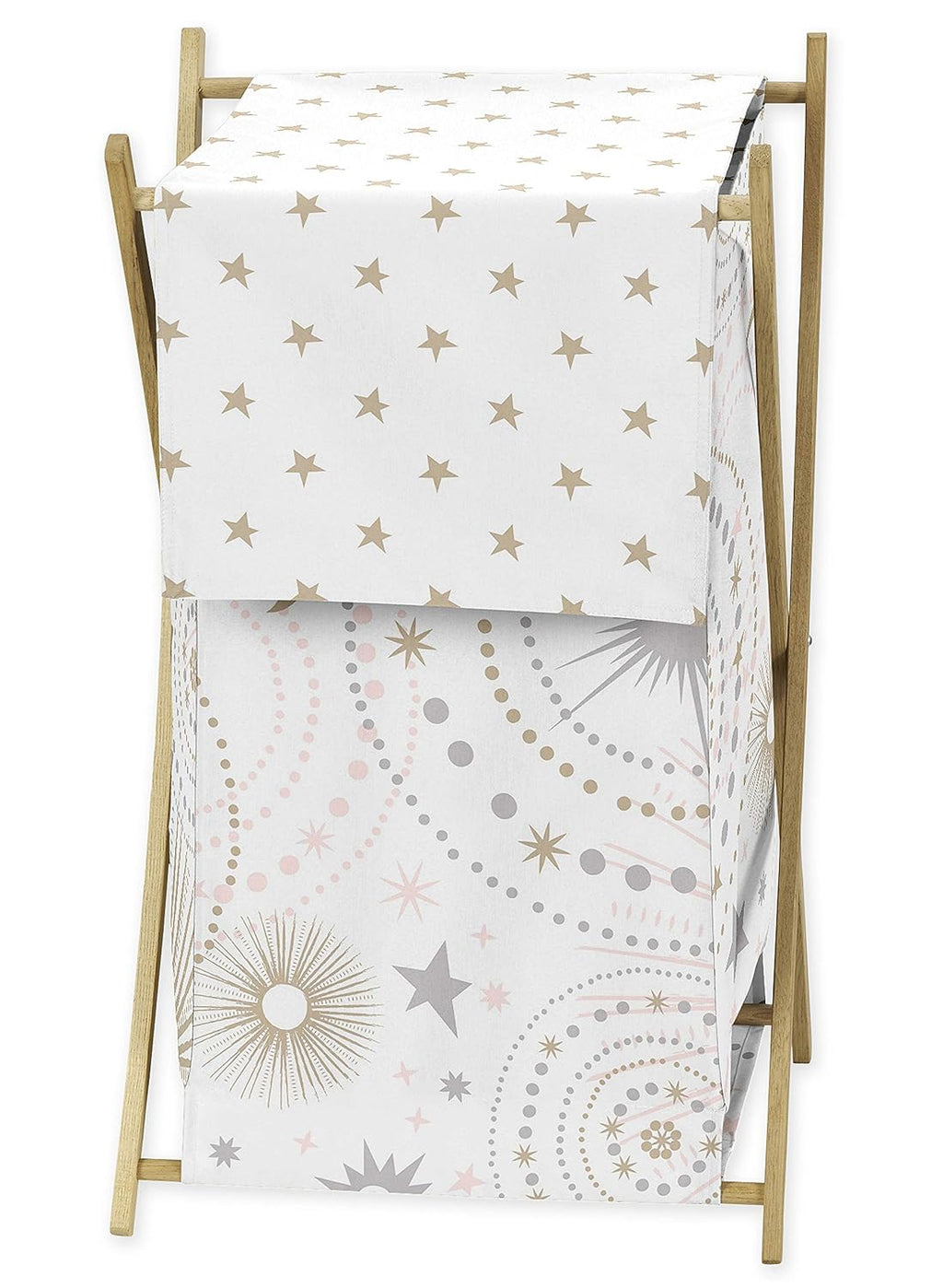 Blush Pink Gold Grey and White Star and Moon Baby Kid Clothes Laundry Hamper J5817