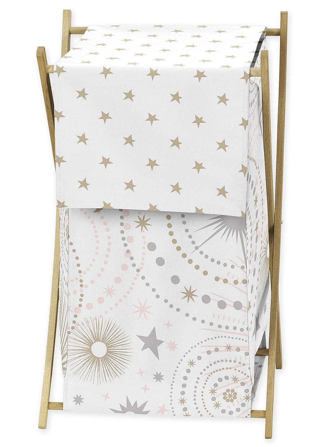 Blush Pink Gold Grey and White Star and Moon Baby Kid Clothes Laundry Hamper J5817