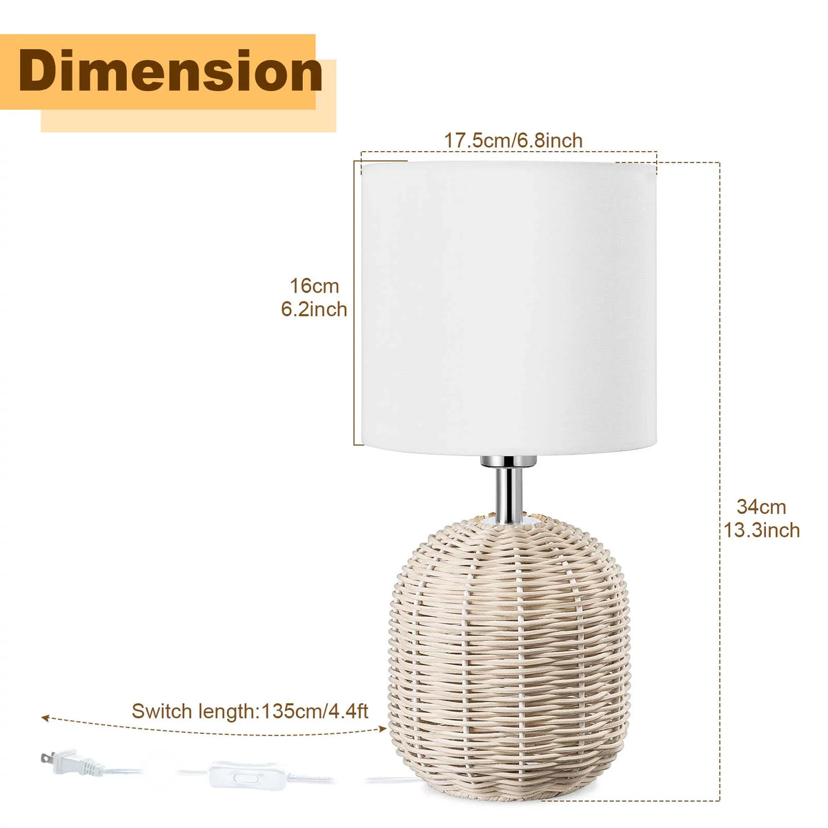 Weave Rattan Base White Fabric Drum Shade Table Lamp D8354