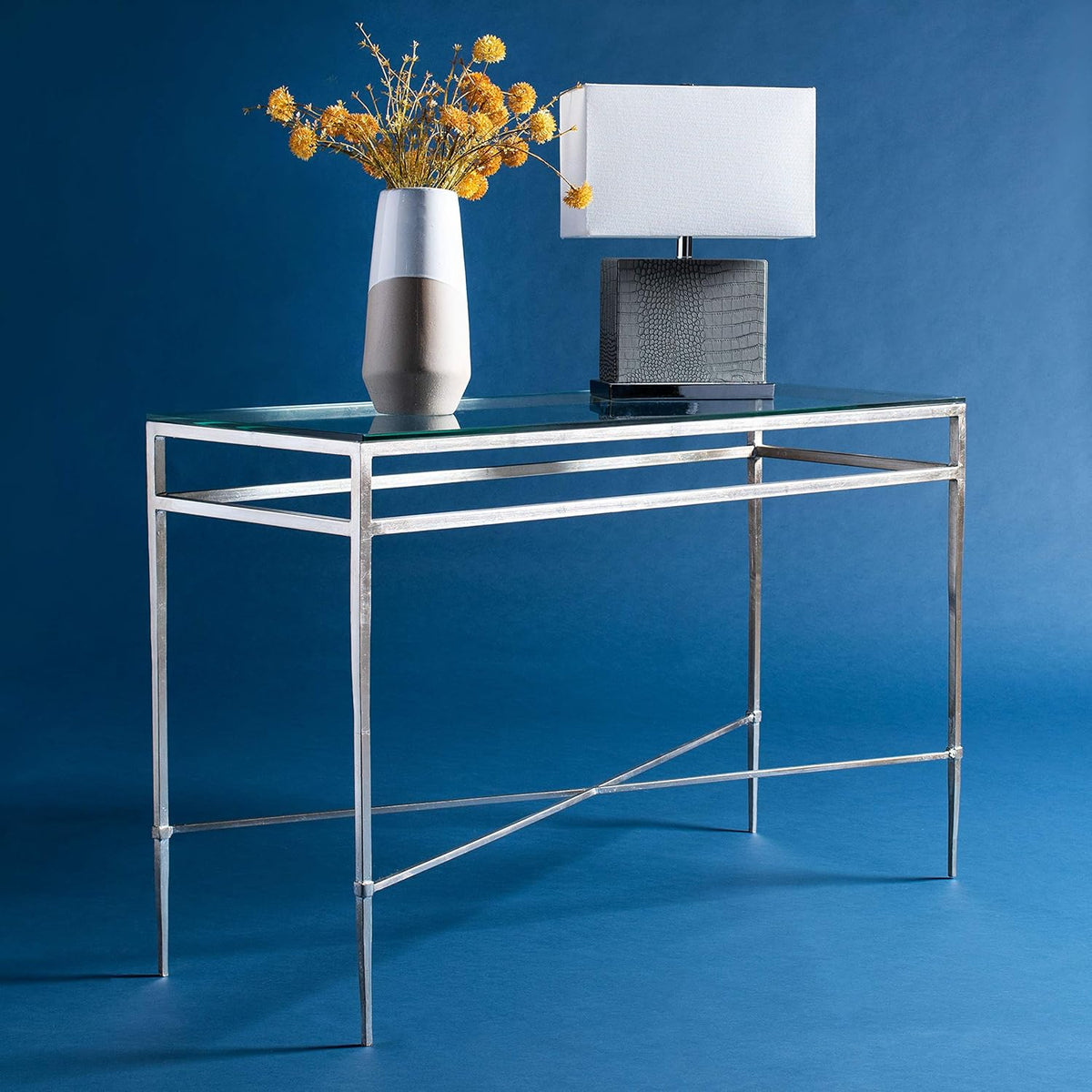 Antique Gold Glass Console Table J49731