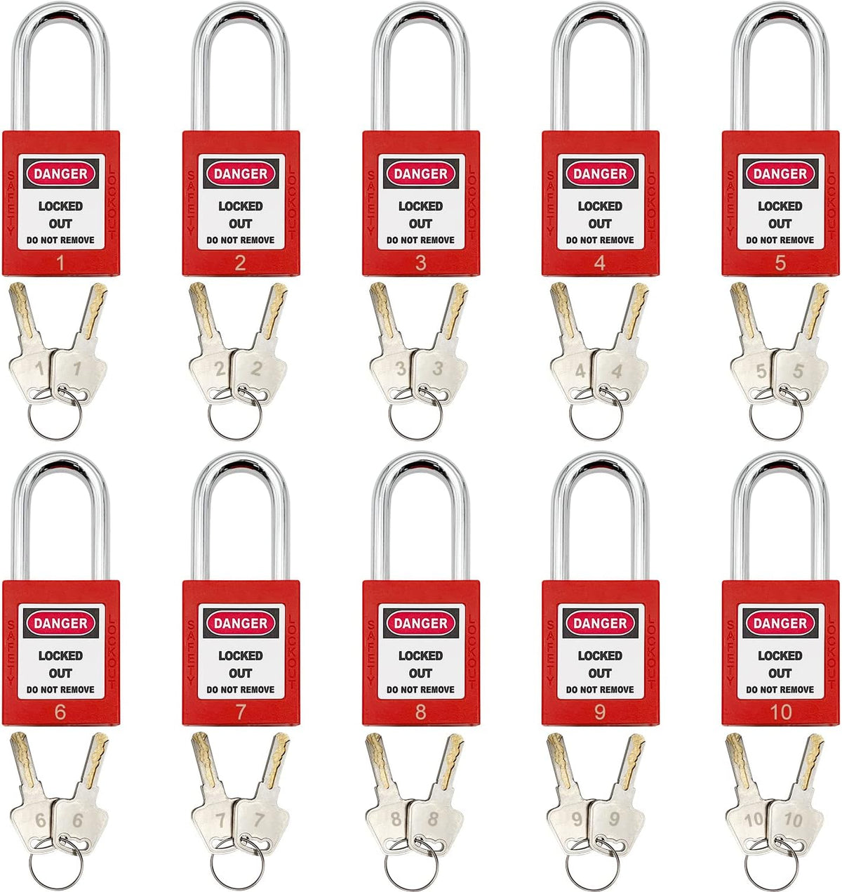14 Key Padlocks with Numbers, 4 Lockout Hasps, 40 Lockout Tags, 20 Nylon Cable Lockout Tagout Station O7788