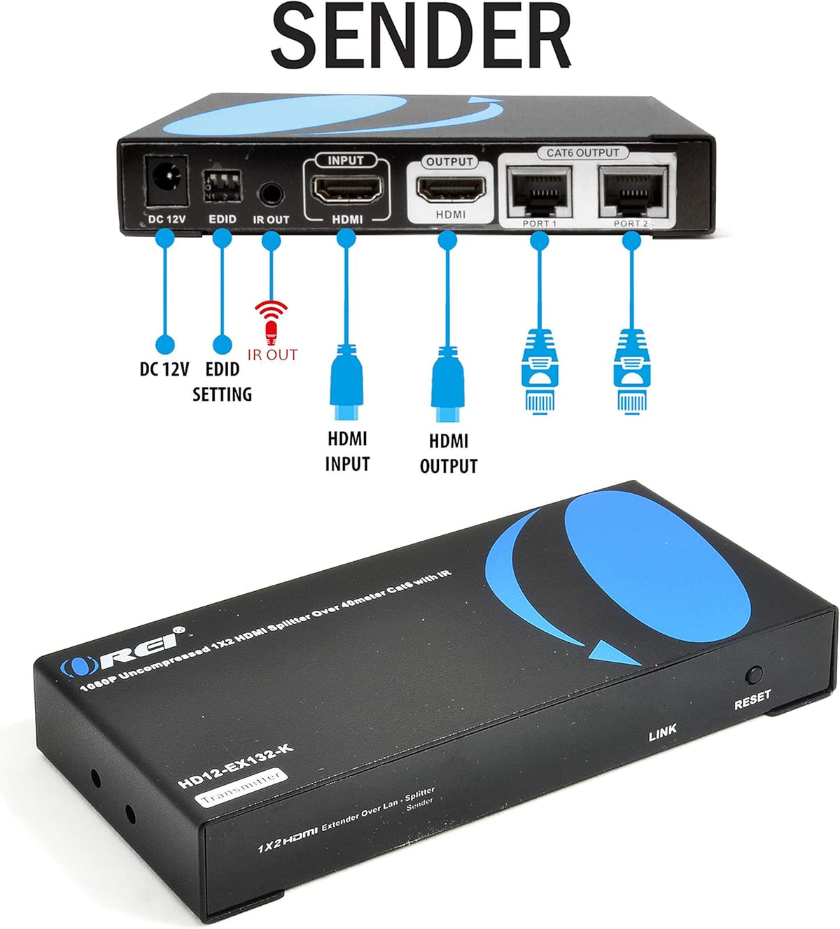 1x2 HDMI Extender Splitter Over Single Cable CAT6/7 1080P With IR Remote X83592