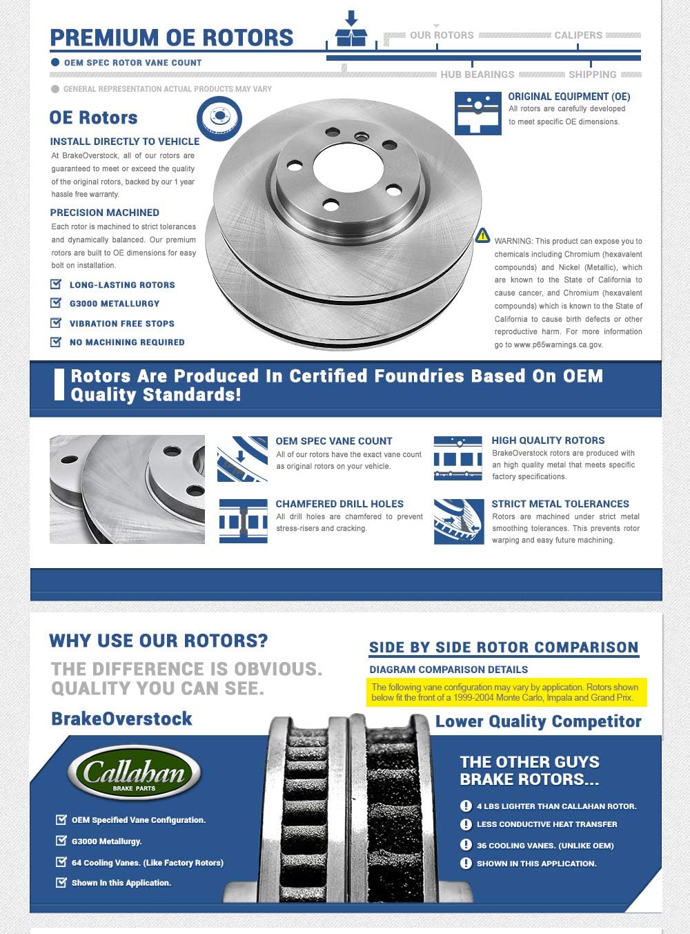 6 Lug Brake Disc Rotors with Ceramic Pads and Clips M23683