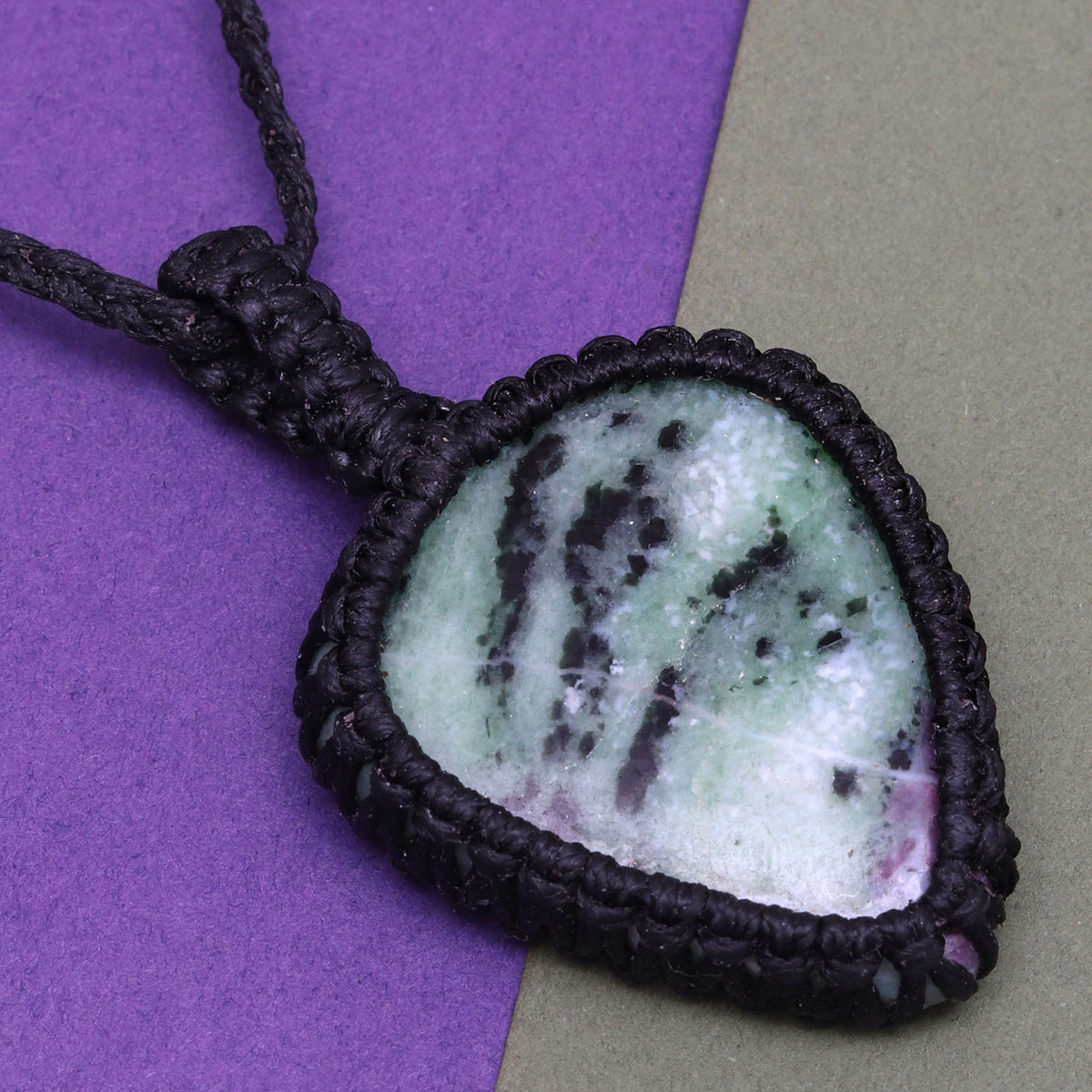 Ruby Zoisite Macrame Gemstone Necklace D7545