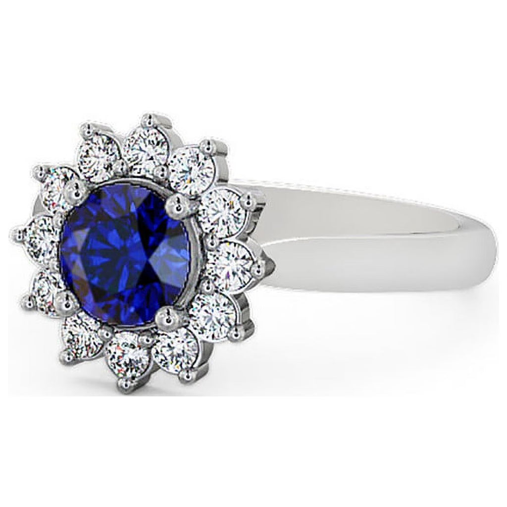 14K White Gold Blue Sapphire Diamond Engagement Ring Size 5.5 E375