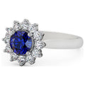 14K White Gold Blue Sapphire Diamond Engagement Ring Size 5.5 E375