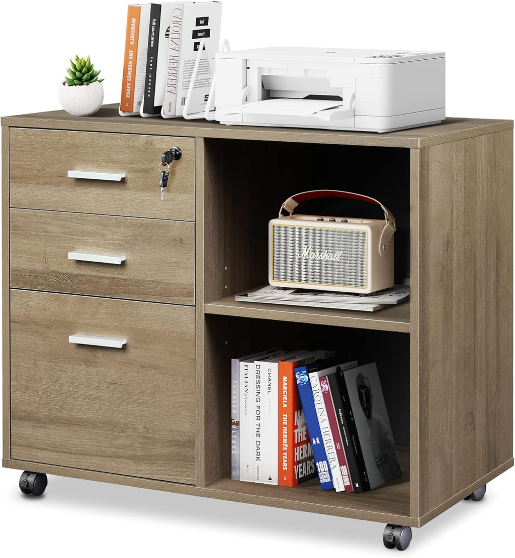 Black 3-Drawer Wood File Cabinet with Lock C86273