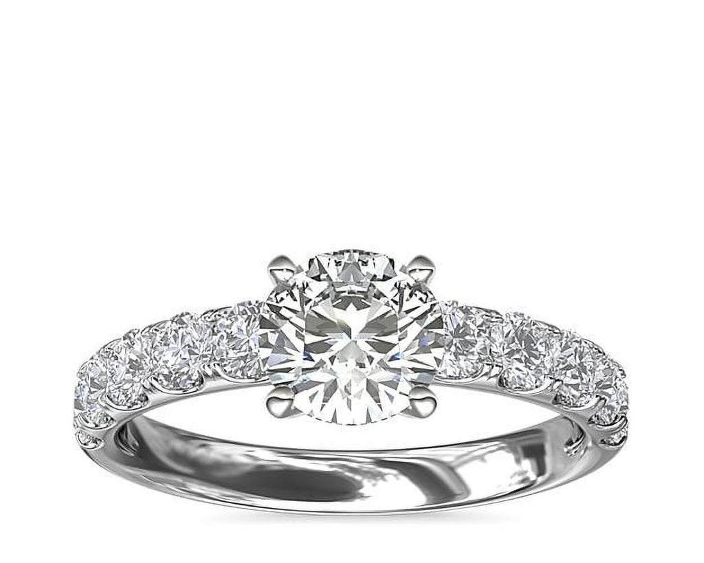 14K White Gold Solitaire Ring with Accents V536