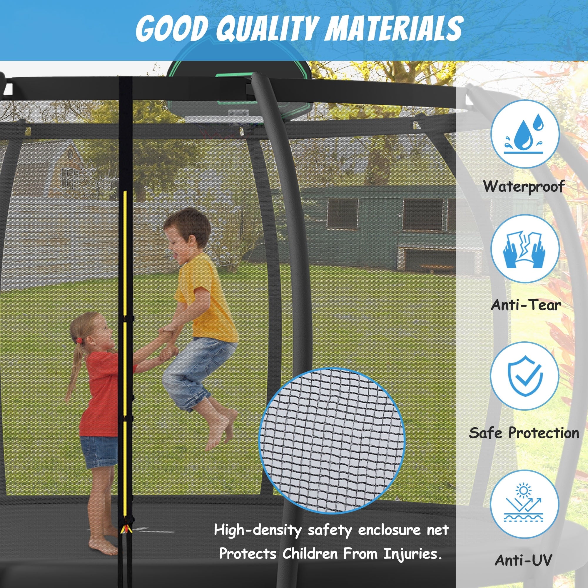 1200LBS 12FT Round Trampoline with Enclosure, Basketball Hoop, Ladder Q581636