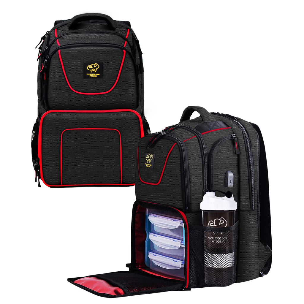 Insulated Meal Prep Backpack with 3 Meal Containers, 2 Ice Packs and Protein Shaker, Black N533671