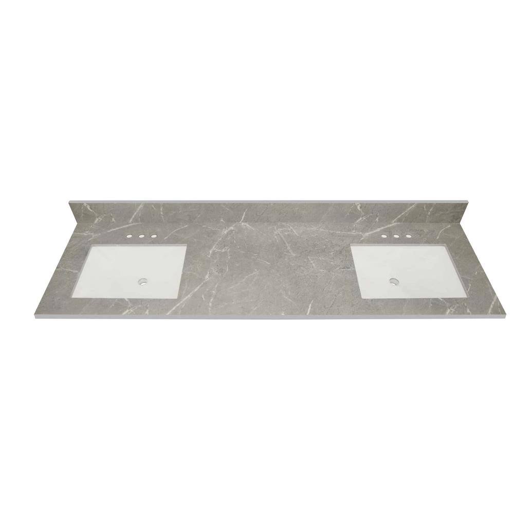 73 in. W x 22 in. Vanity Top in Soapstone Mist with Double White Sinks and 4 in. Faucet Spread X710126