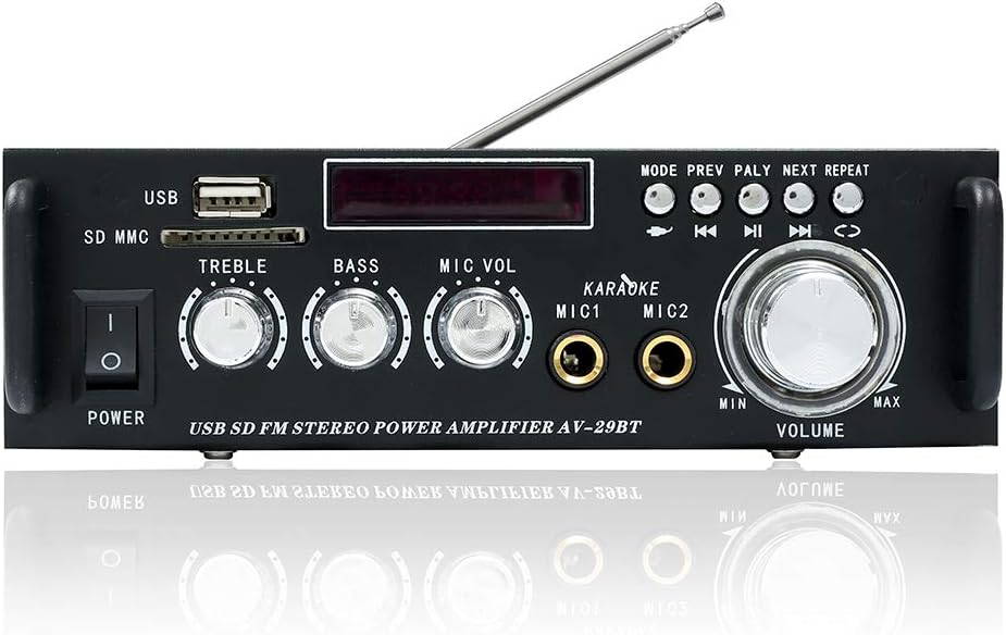 Bluetooth 5.0 Stereo Audio Amplifier Receiver with USB, SD Card, FM Radio, Remote Control M2801