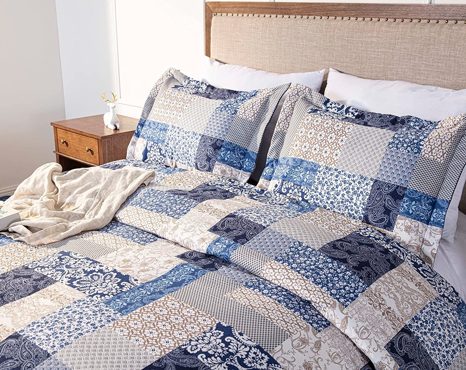 Navy Blue 3-Piece Printed Comforter Set D6355