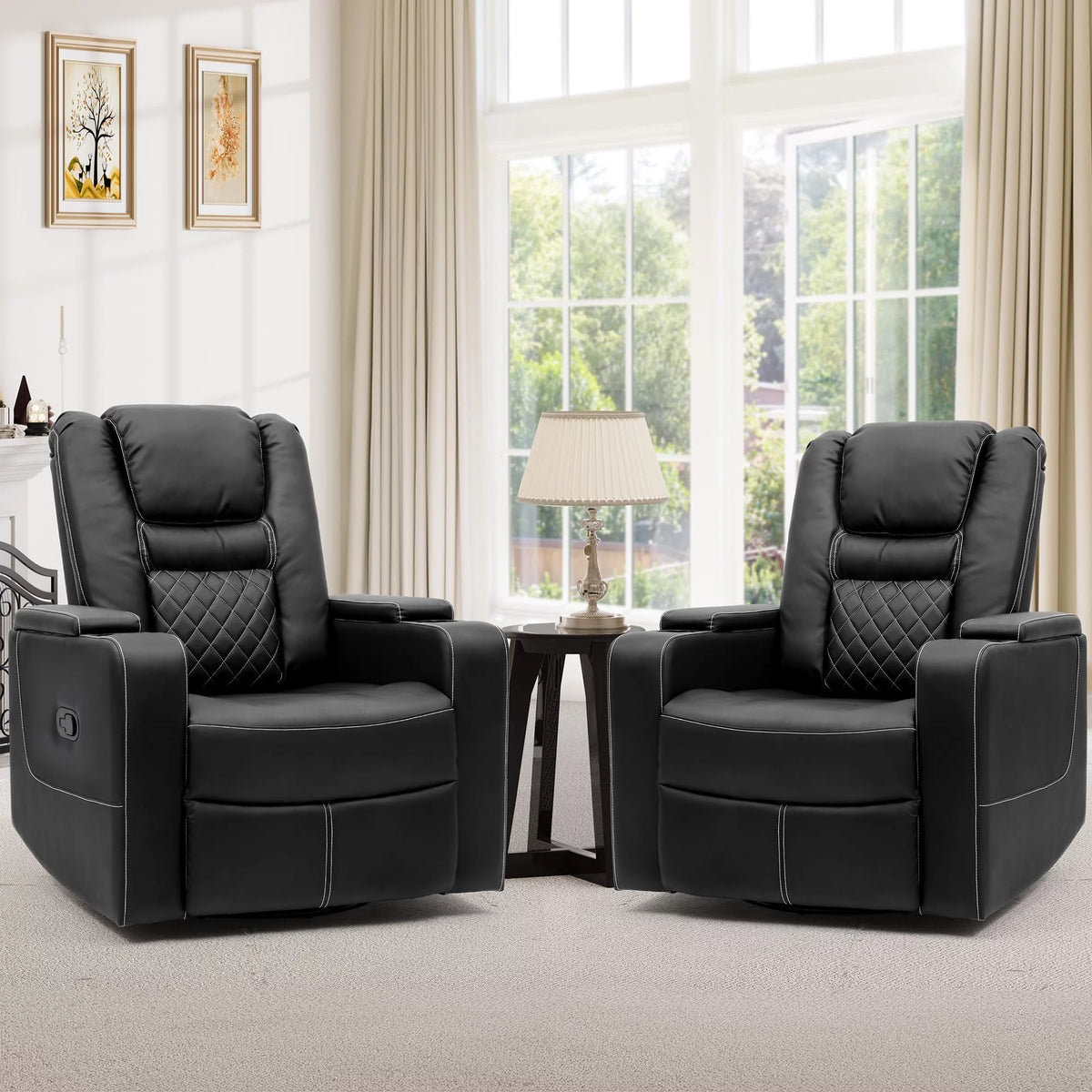 Black Leather Swivel Recliner Q258651
